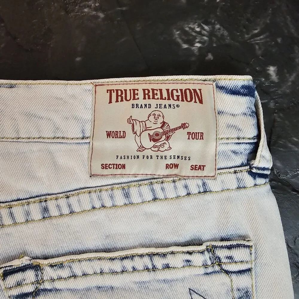 True Religion Ricky Relaxed Straight Cutoff Denim Shorts Mens 32 Distressed